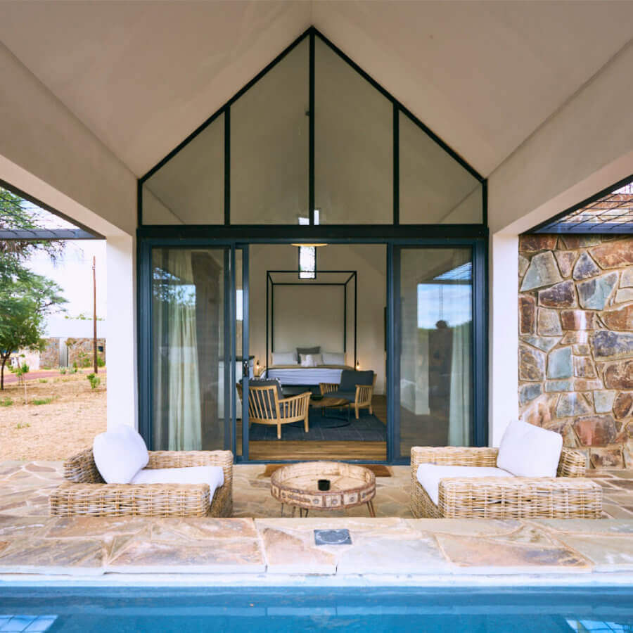 One of the private verandas and plunge pools of the units of Sandwerf.